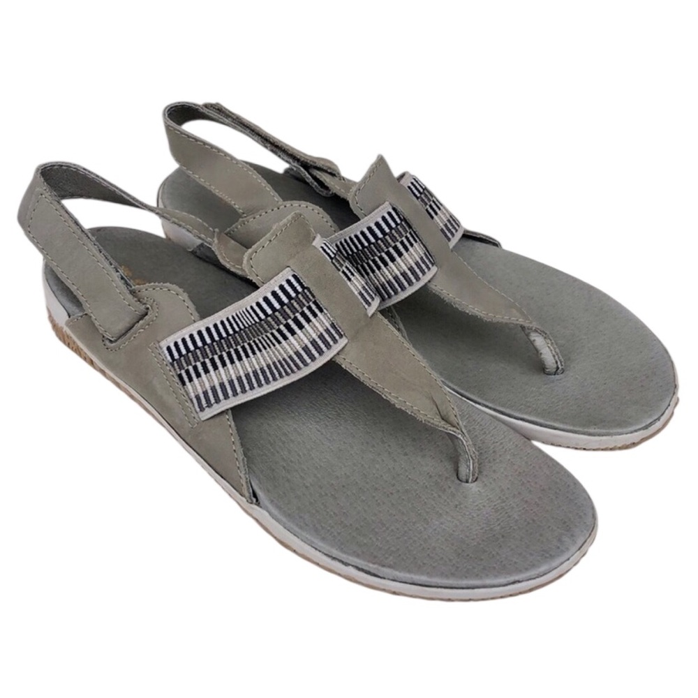 Sorel | Gray Slingback Sandals with T-Strap and Metallic Embellishment EUC